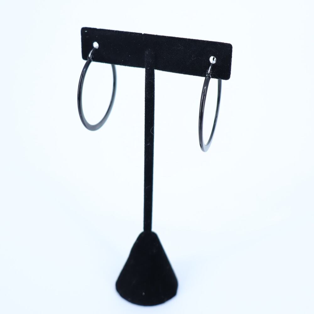 CHISEL Stainless Steel Black Tapered Hoop Earrings 60mm